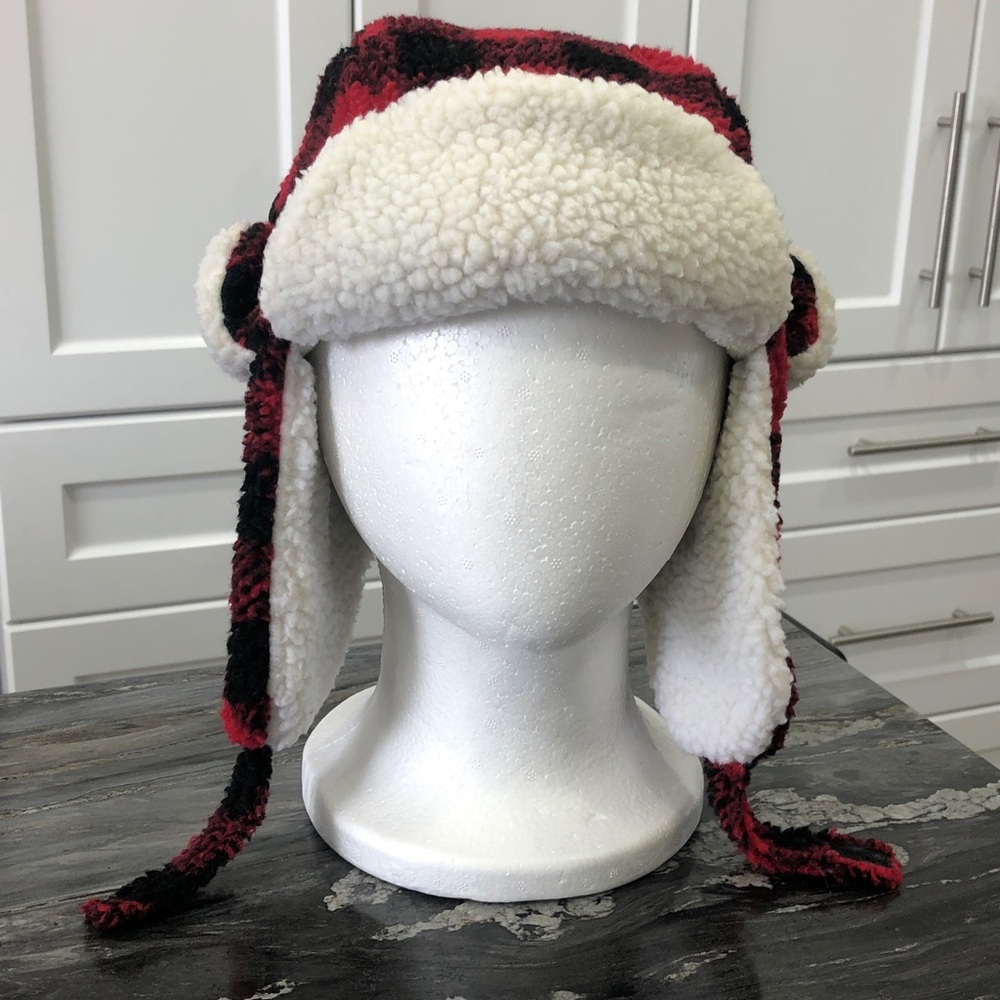 Kids Red Plaid Sherpa-Lined Trapper Hat - Picture 3 of 15